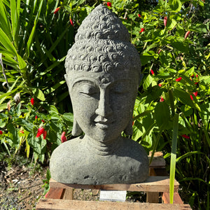 Hand Carved Volcanic Stone Budha Head Feature