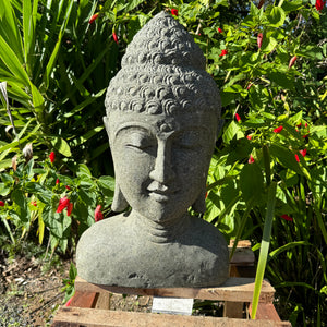 Hand Carved Volcanic Stone Budha Head Feature