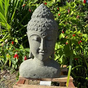 Hand Carved Volcanic Stone Budha Head Feature