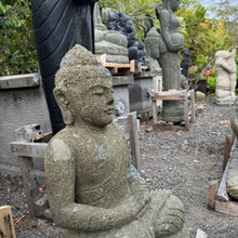 Load image into Gallery viewer, Carved Volcanic Rock Lecture/Education Budha Statue