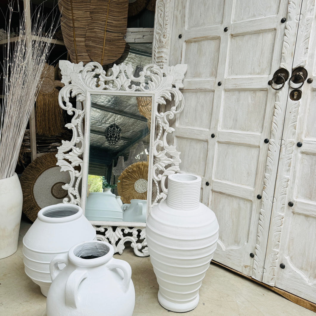 Soleil Carved Mirror in Whitewash.