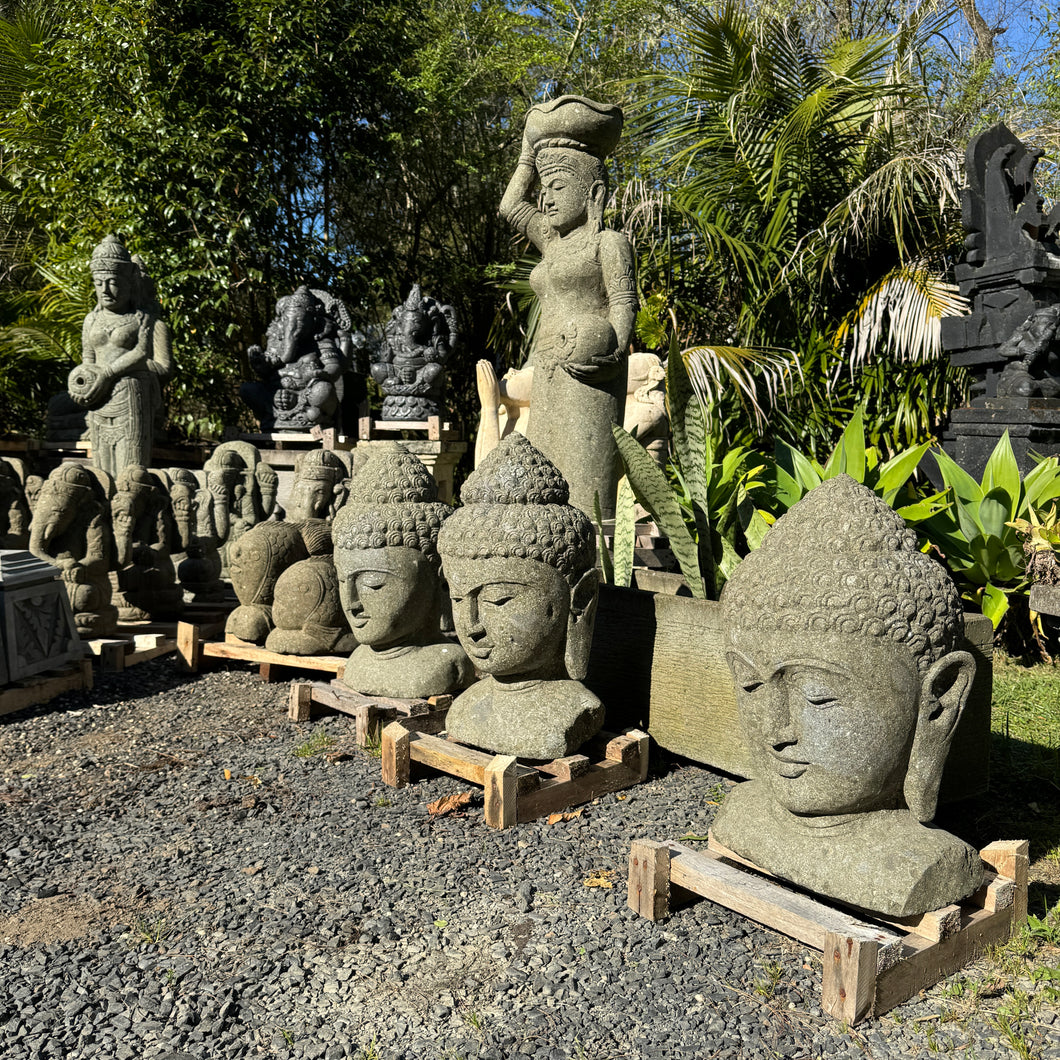 Hand Carved Volcanic Stone Budha Head Feature