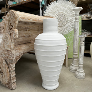 White Terracotta Ribbed Vase