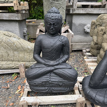 Load image into Gallery viewer, Carved Volcanic Rock Lecture/Education Budha Statue Black