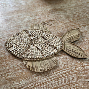 Cowrie Shell & Seagrass Fish Wall Hanging.