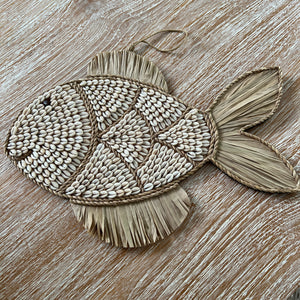 Cowrie Shell & Seagrass Fish Wall Hanging.