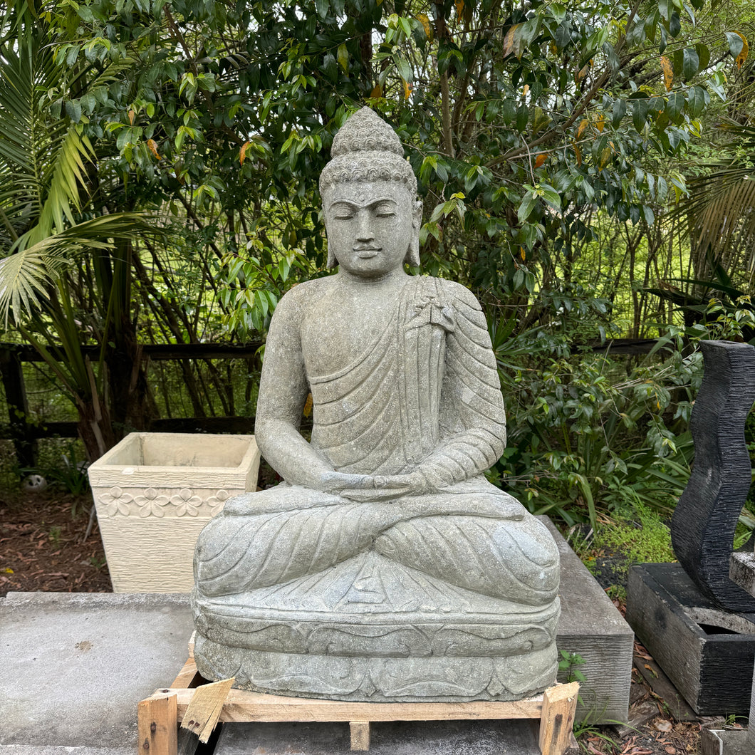 Large Carved Volcanic Rock Education Budha Statue