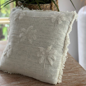 White Cotton Palm Tree Cushion Cover