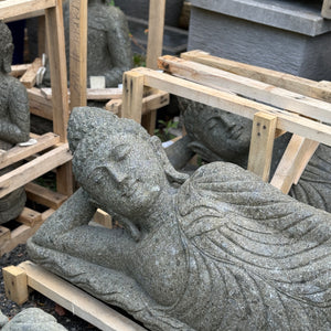 Volcanic rock Reclining Budha statue. - Unique Imports