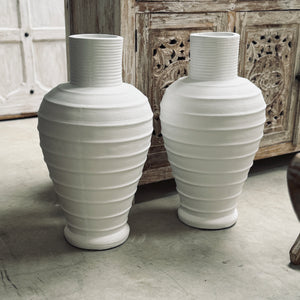 White Terracotta Ribbed Vase