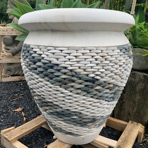 Balinese white & Greys stone pots - Unique Imports