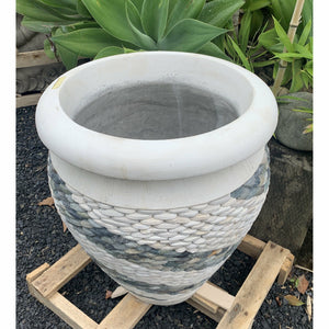 Balinese white & Greys stone pots - Unique Imports