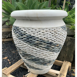 Balinese white & Greys stone pots - Unique Imports