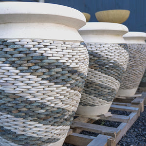 Balinese white & Greys stone pots - Unique Imports