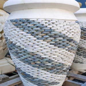 Balinese white & Greys stone pots - Unique Imports