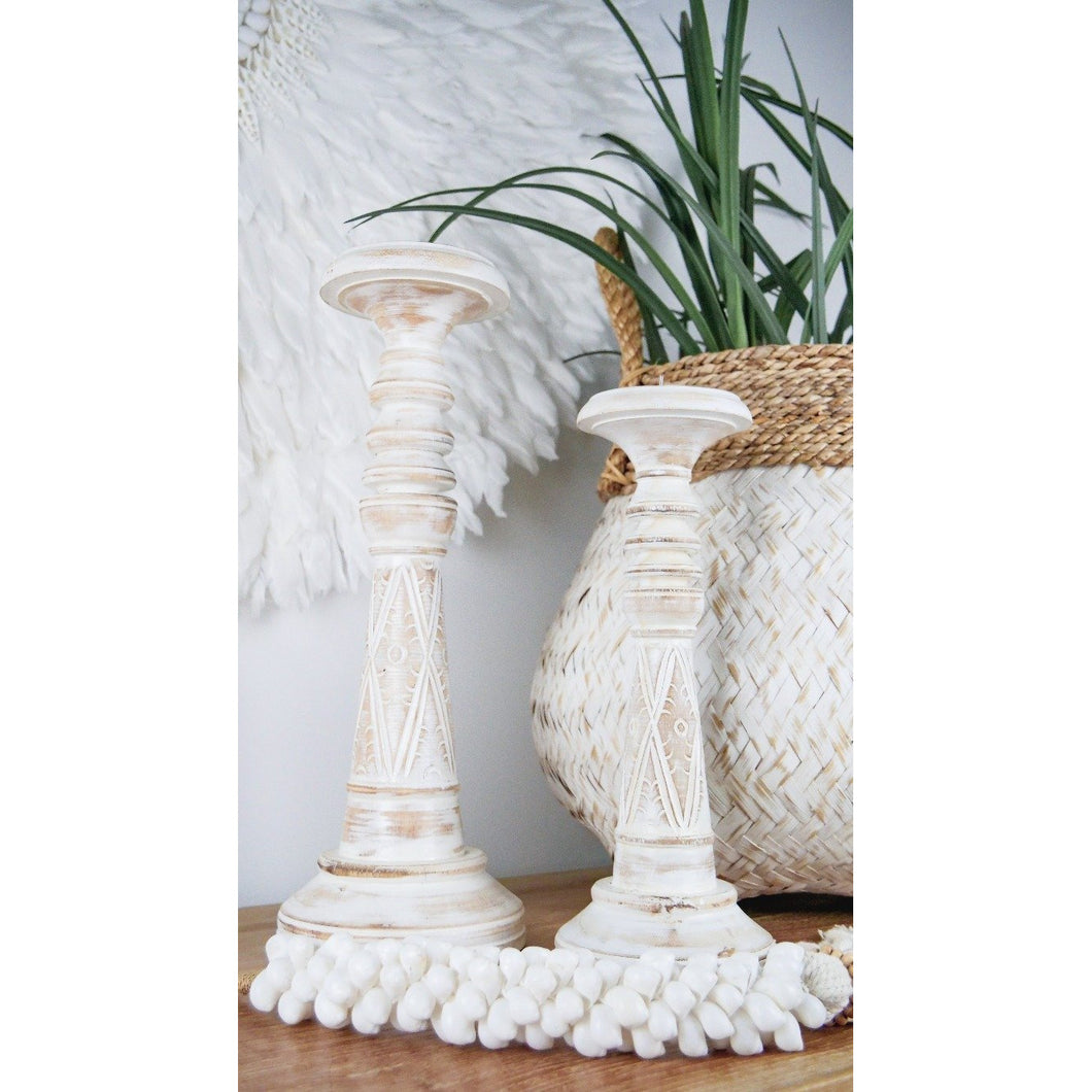Hand crafted whitewash candlesticks