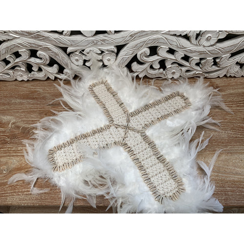 Boho feather & shell cross. - Unique Imports