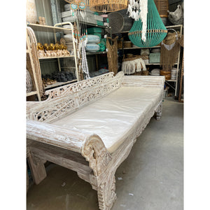 Hand Carved Balinese White wash Daybed - Unique Imports
