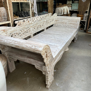 Hand Carved Balinese White wash Daybed - Unique Imports