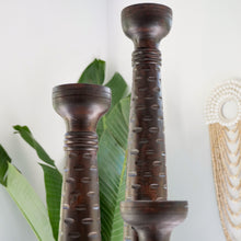 Load image into Gallery viewer, Chocolate Carved Tall Wooden Candles. - Unique Imports