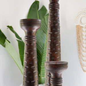 Chocolate Carved Tall Wooden Candles. - Unique Imports