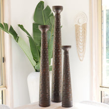 Load image into Gallery viewer, Chocolate Carved Tall Wooden Candles. - Unique Imports